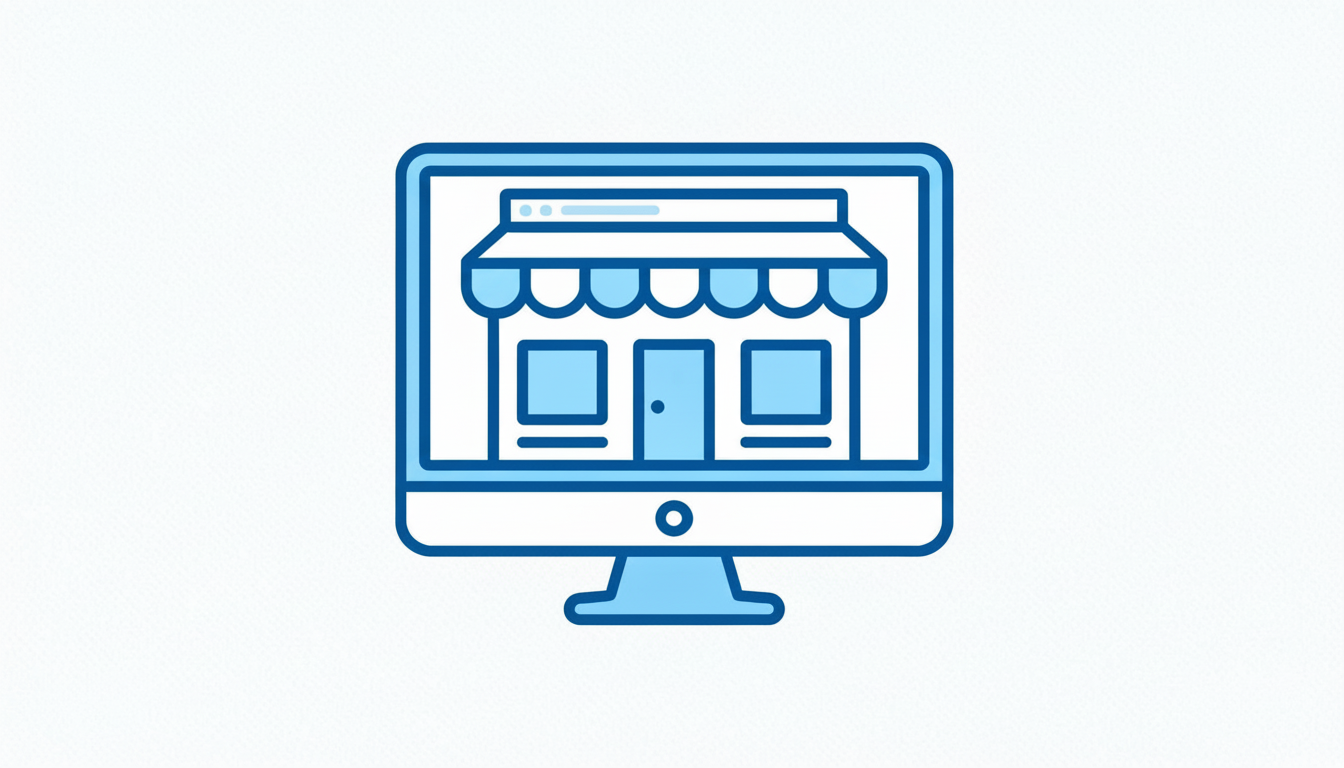 Ilustración de una pequeña empresa visualizada en pantalla de ordenador representando la digitalización